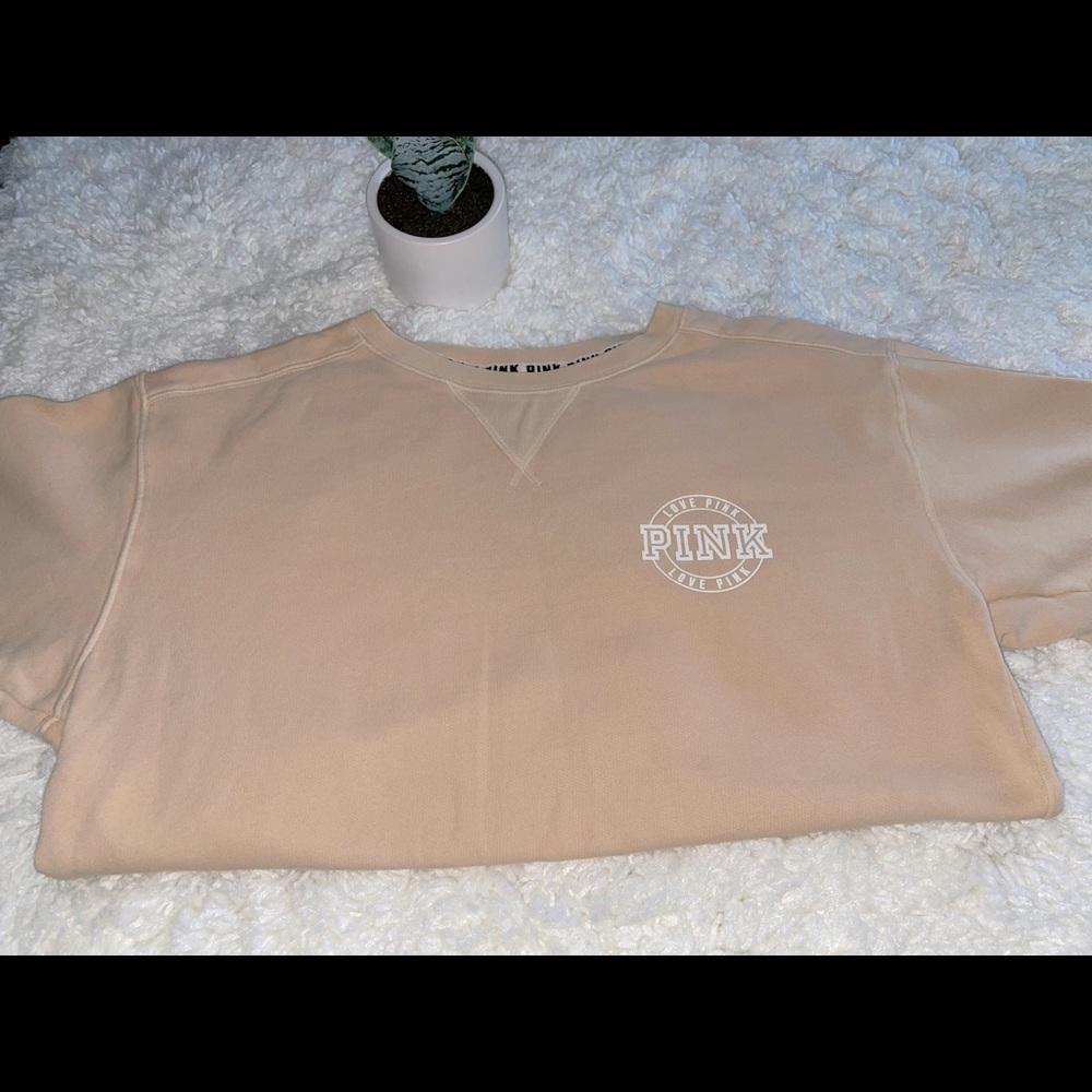 Pink Victoria Secret Orange/Tan Crewneck Sweater.